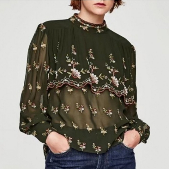 Zara Tops - Zara Sheer Embroidered Top.